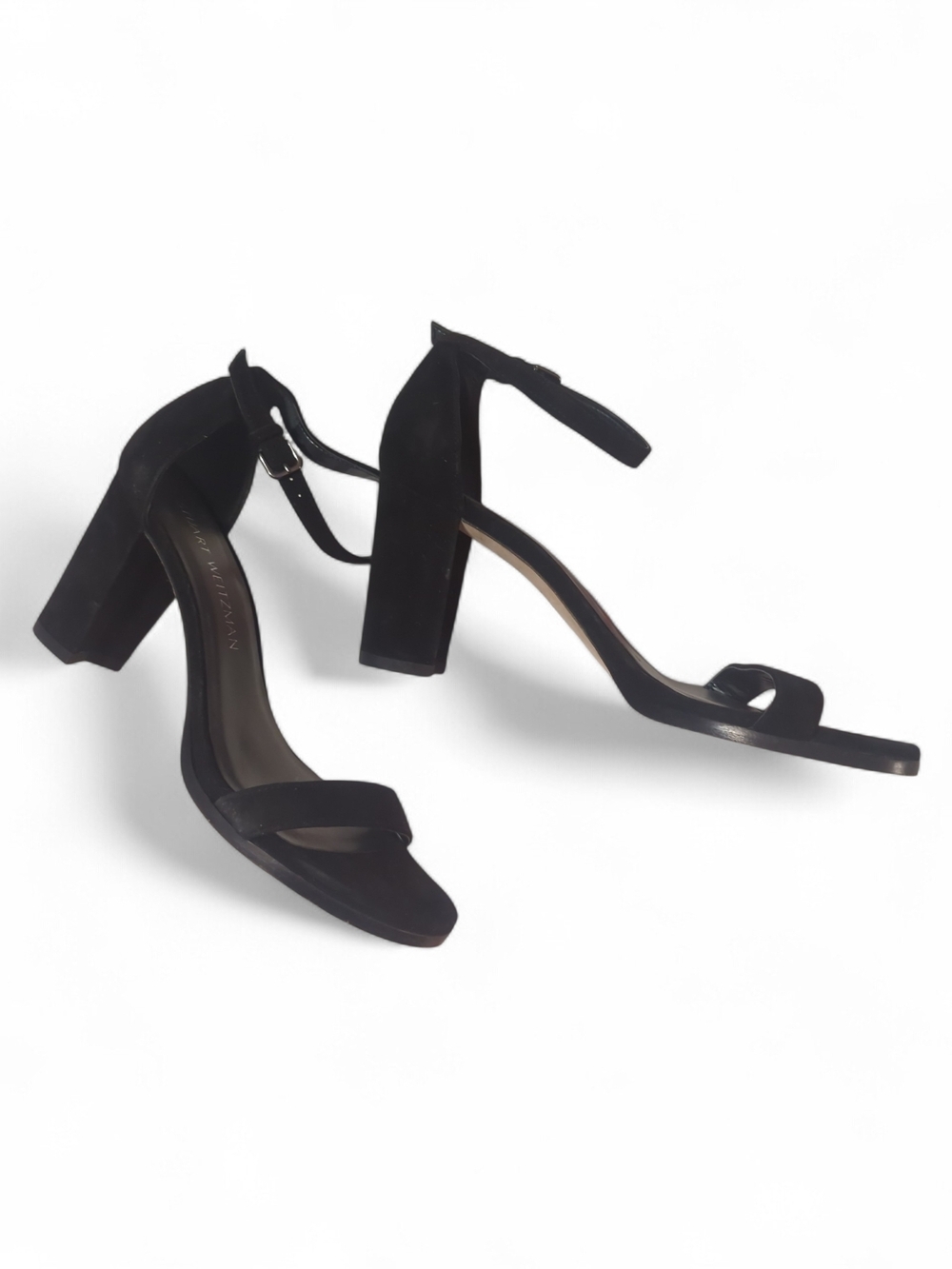 Stuart Weitzman Black Suede Open-Toe Ankle-Strap Heels - Picture 2 of 4